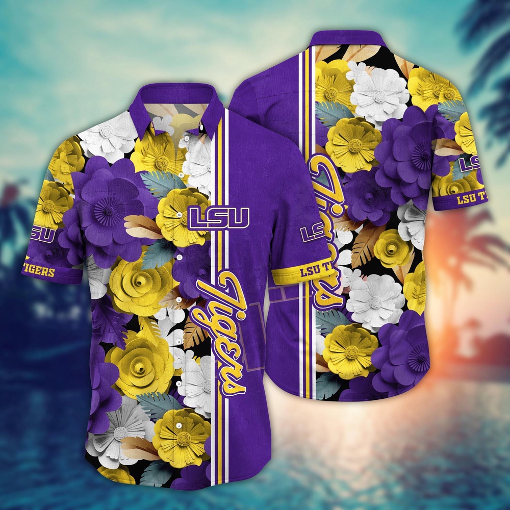 NCAA LSU TIGERS Hawaiian Shirt Tropical Flower Pattern For Sports Fans NCAA LSU TIGERS Hawaiian Shirt Tropical Flower Pattern For Sports Fans