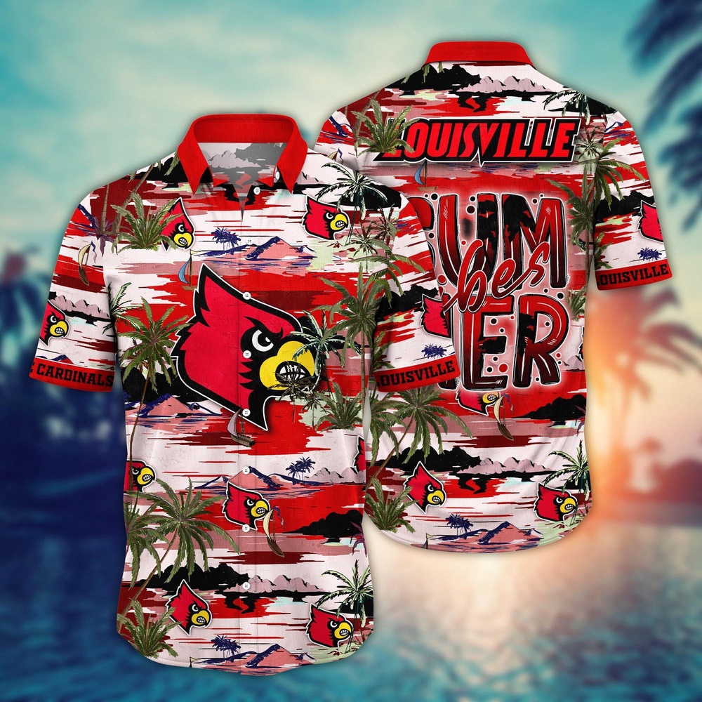 NCAA Louisville Cardinals Hawaiian Shirt Palm Tree Cascade For Sports Fans