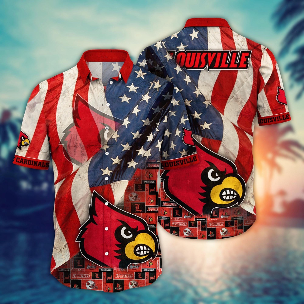 NCAA Louisville Cardinals Hawaiian Shirt US Flags Elegance For Sports Fans NCAA Louisville Cardinals Hawaiian Shirt US Flags Elegance For Sports Fans