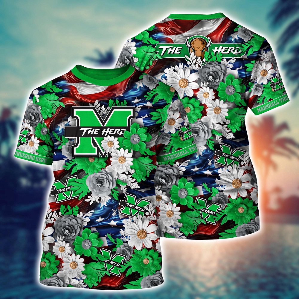 NCAA Marshall Thundering Herd 3D T-Shirt Signature Bliss For Fans