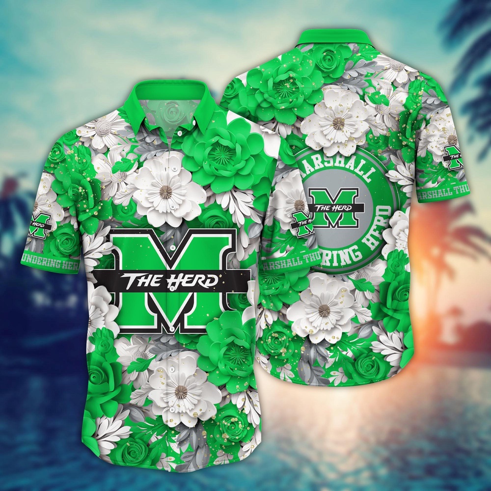 NCAA Marshall Thundering Herd Hawaiian Shirt Floral Finesse Aloha Extravaganza For Fans NCAA Marshall Thundering Herd Hawaiian Shirt Floral Finesse Aloha Extravaganza For Fans