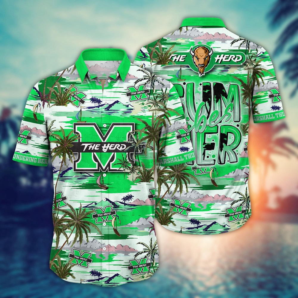 NCAA Marshall Thundering Herd Hawaiian Shirt Palm Tree Paradise For Sports Fans