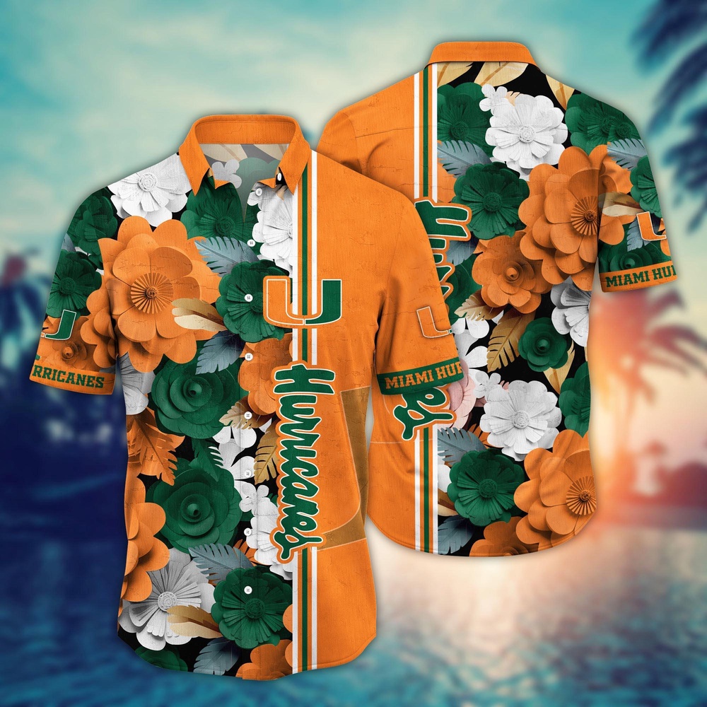 NCAA Miami Hurricanes Hawaiian Shirt Tropical Flower Pattern For Sports Fans NCAA Miami Hurricanes Hawaiian Shirt Tropical Flower Pattern For Sports Fans