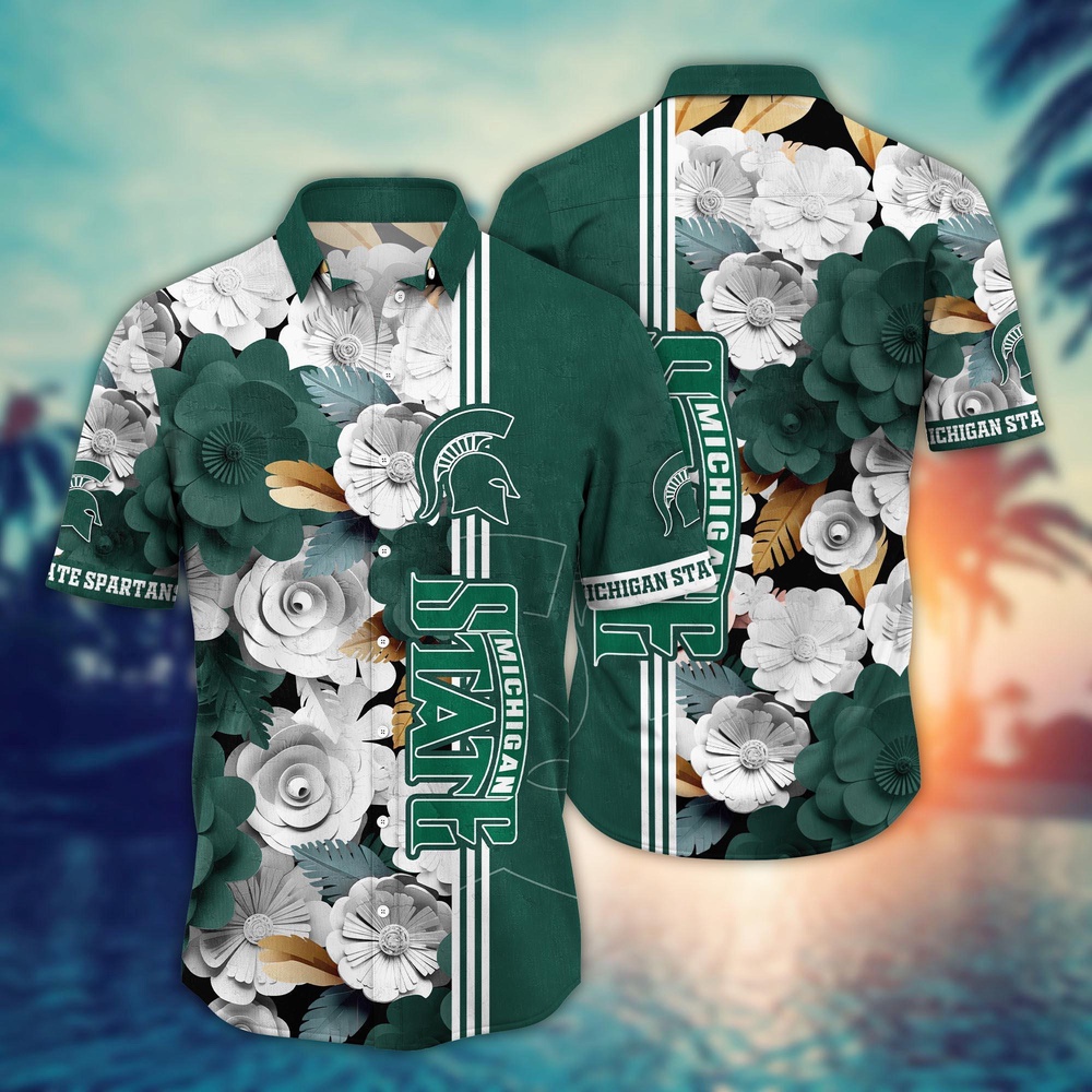 NCAA Michigan State Spartans Hawaiian Shirt Tropical Flower Pattern For Sports Fans NCAA Michigan State Spartans Hawaiian Shirt Tropical Flower Pattern For Sports Fans