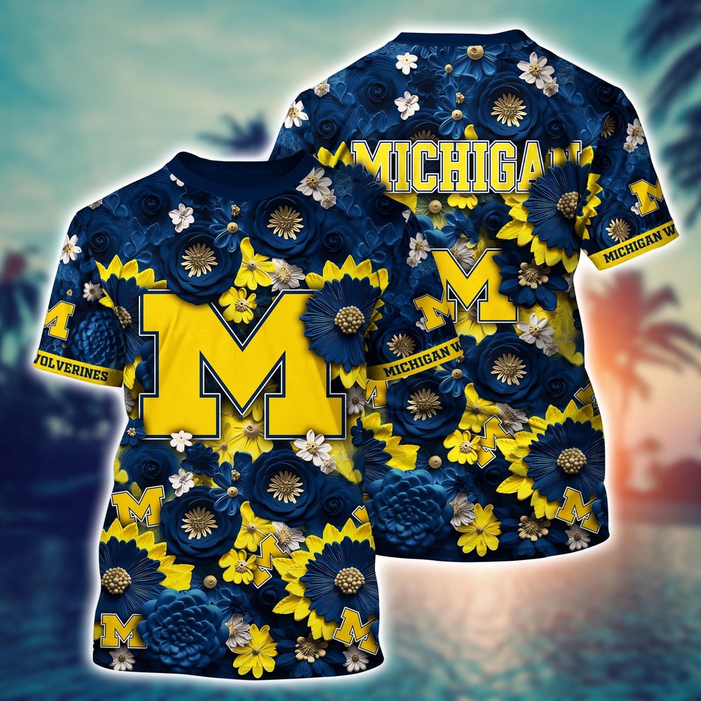 NCAA Michigan Wolverines 3D T-Shirt Elegance in Motion For Sports Fans