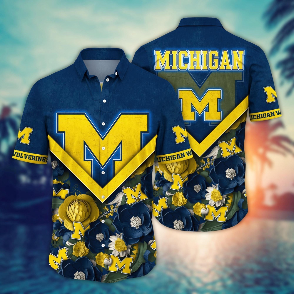 NCAA Michigan Wolverines Hawaiian Shirt Blossom Blaze For Fans NCAA Michigan Wolverines Hawaiian Shirt Blossom Blaze For Fans