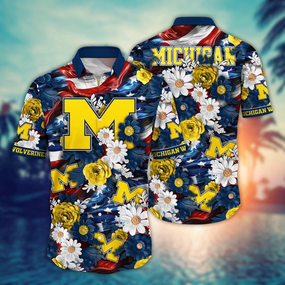 NCAA Michigan Wolverines Hawaiian Shirt Campus Bloom Elegance Gift For Fans NCAA Michigan Wolverines Hawaiian Shirt Campus Bloom Elegance Gift For Fans