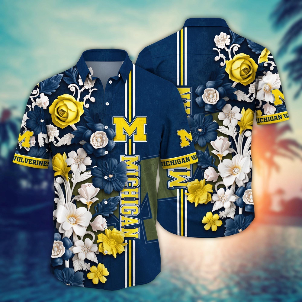 NCAA Michigan Wolverines Hawaiian Shirt Floral Fantasy Fiesta For Sports Fans NCAA Michigan Wolverines Hawaiian Shirt Floral Fantasy Fiesta For Sports Fans