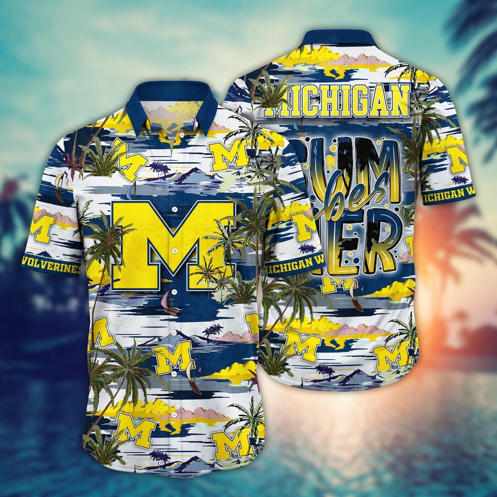 NCAA Michigan Wolverines Hawaiian Shirt Palm Tree Cascade For Sports Fans
