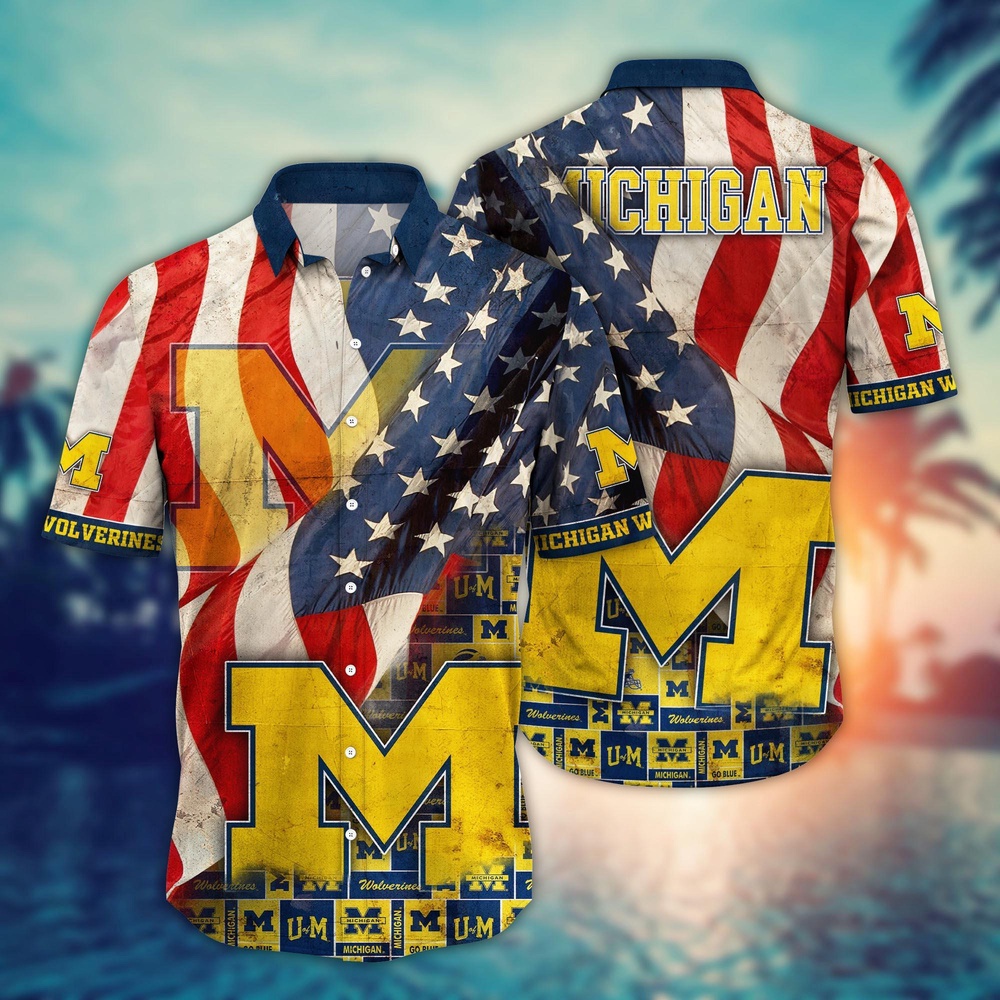 NCAA Michigan Wolverines Hawaiian Shirt US Flags Elegance For Sports Fans