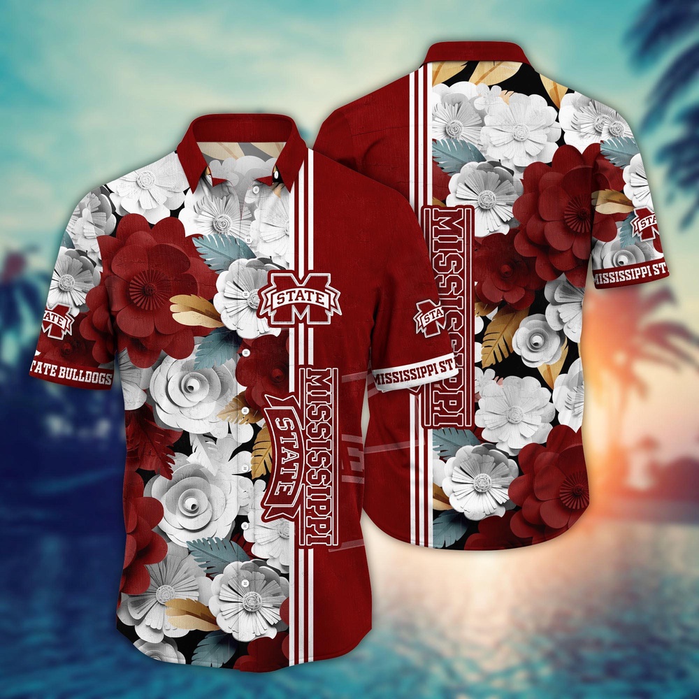 NCAA Mississippi State Bulldogs Hawaiian Shirt Tropical Flower Pattern For Sports Fans NCAA Mississippi State Bulldogs Hawaiian Shirt Tropical Flower Pattern For Sports Fans