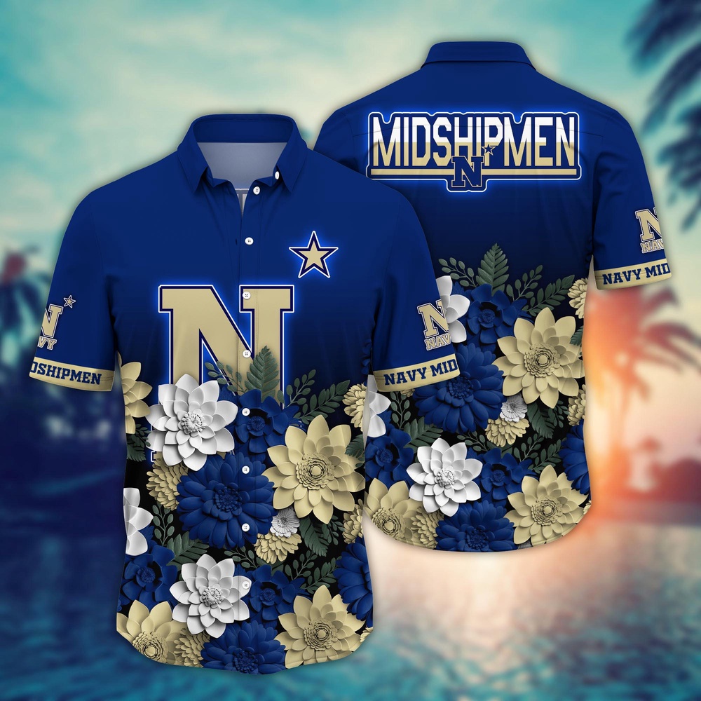 NCAA Navy Midshipmen Hawaiian Shirt Blossom Bliss Cascade For Fans