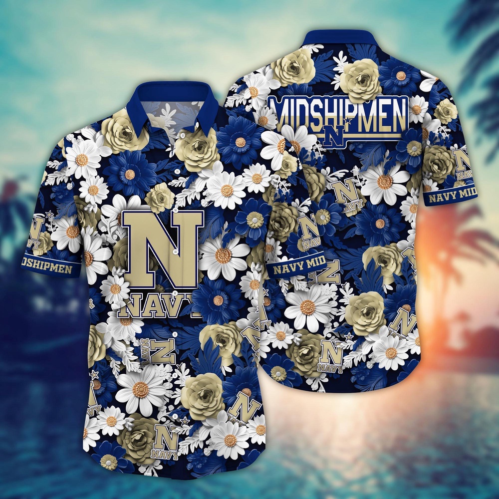 NCAA Navy Midshipmen Hawaiian Shirt Cheerful Bloom Beats For Sports Fans NCAA Navy Midshipmen Hawaiian Shirt Cheerful Bloom Beats For Sports Fans