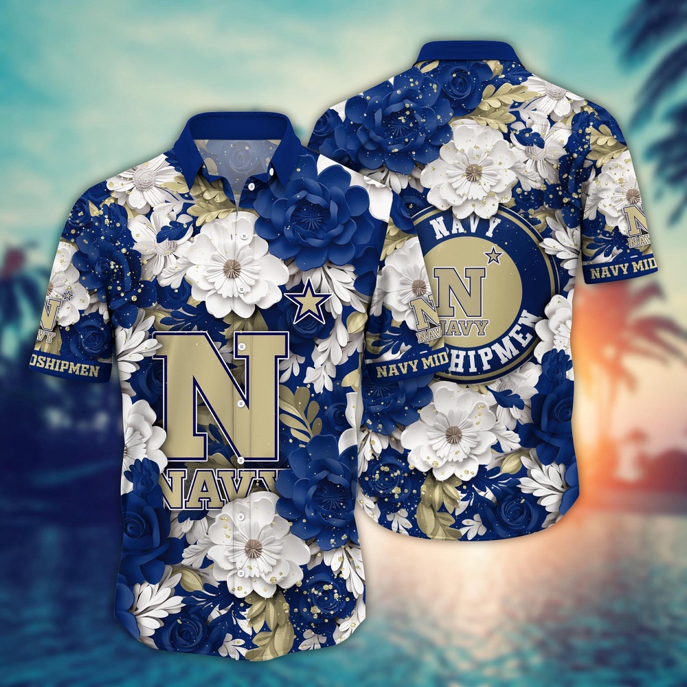 NCAA Navy Midshipmen Hawaiian Shirt Floral Finesse Aloha Extravaganza For Fans
