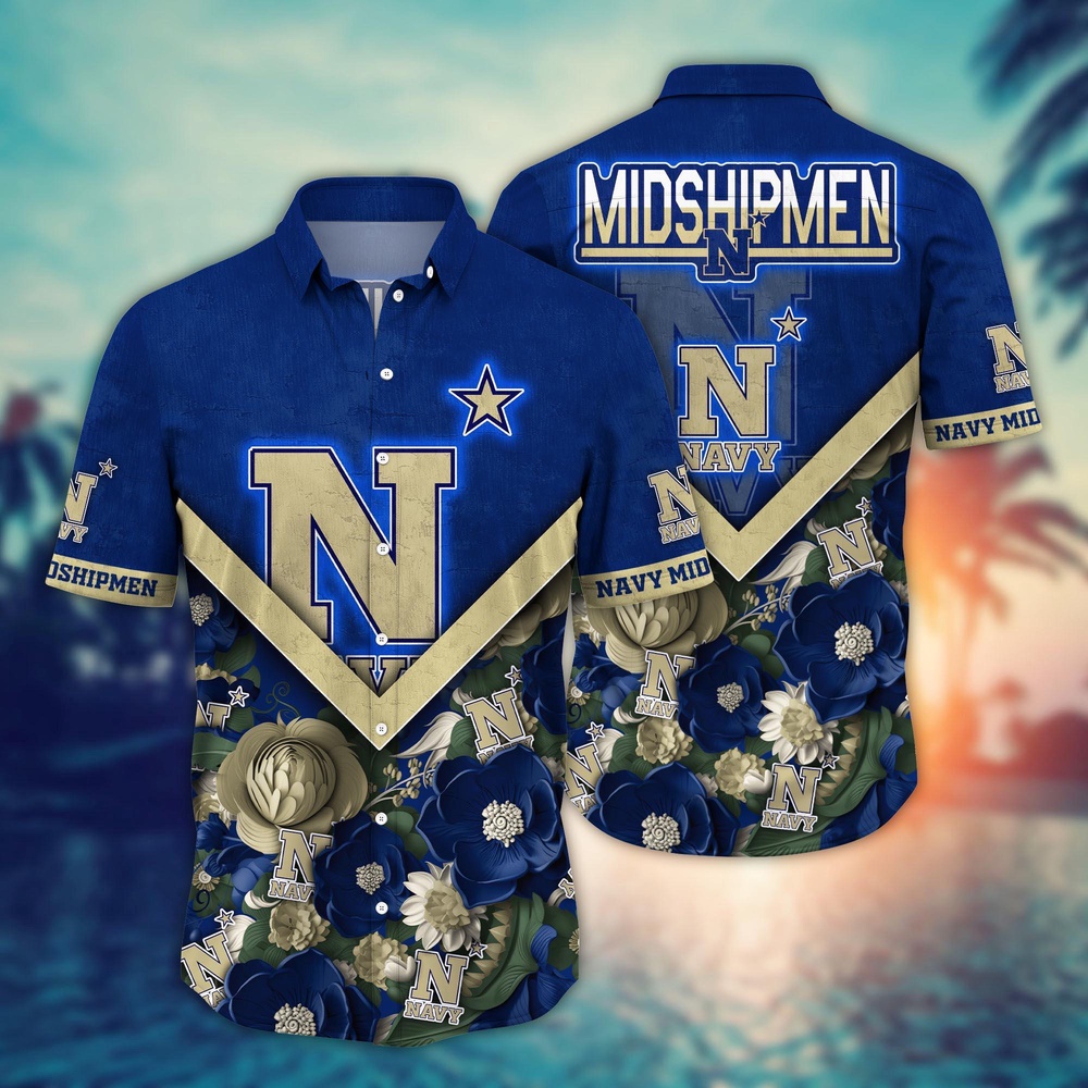 NCAA Navy Midshipmen Hawaiian Shirt Floral Fusion Aloha Bliss For Fans NCAA Navy Midshipmen Hawaiian Shirt Floral Fusion Aloha Bliss For Fans