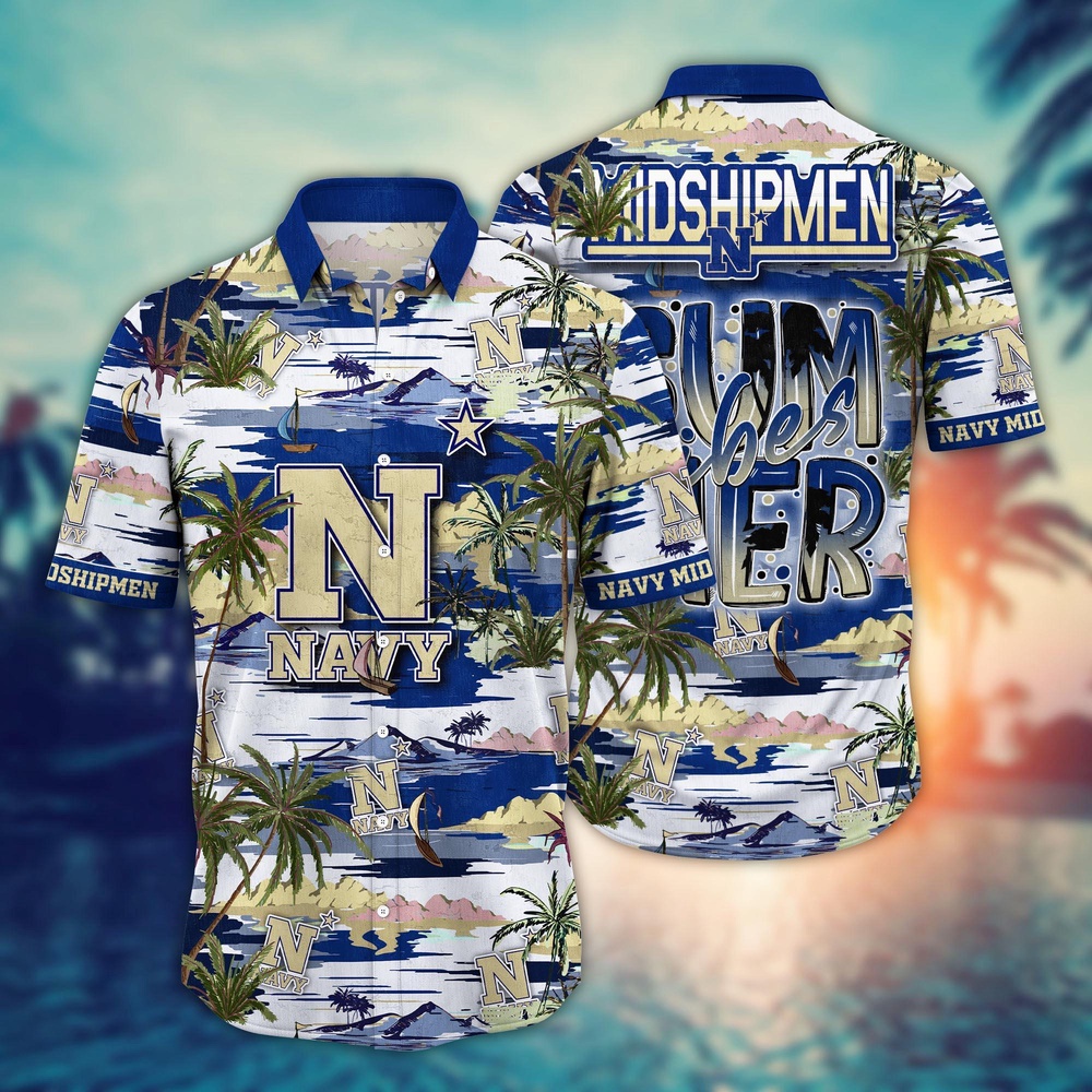 NCAA Navy Midshipmen Hawaiian Shirt Palm Tree Paradise For Sports Fans