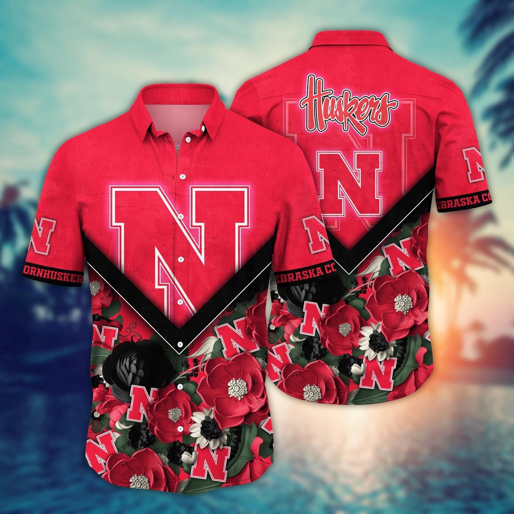 NCAA Nebraska Cornhuskers Hawaiian Shirt Blossom Blaze For Fans NCAA Nebraska Cornhuskers Hawaiian Shirt Blossom Blaze For Fans