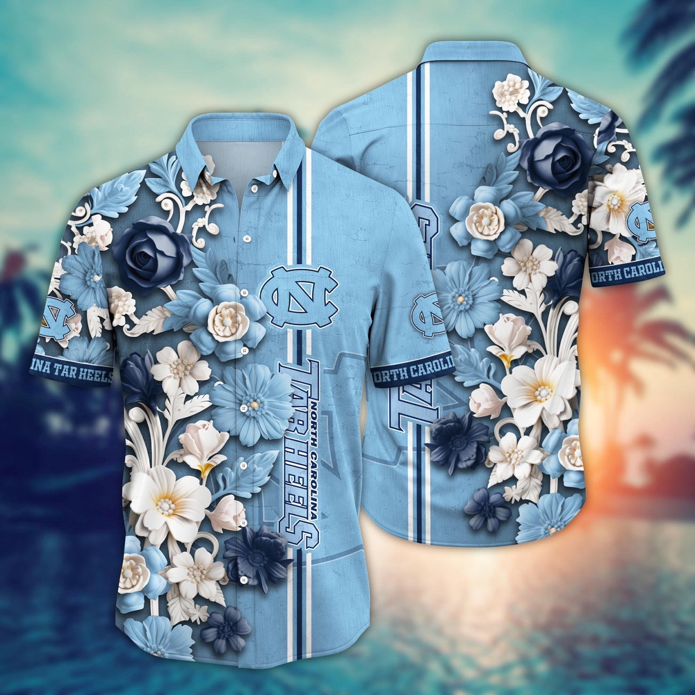 NCAA North Carolina Tar Heels Hawaiian Shirt Floral Fantasy Fiesta For Sports Fans