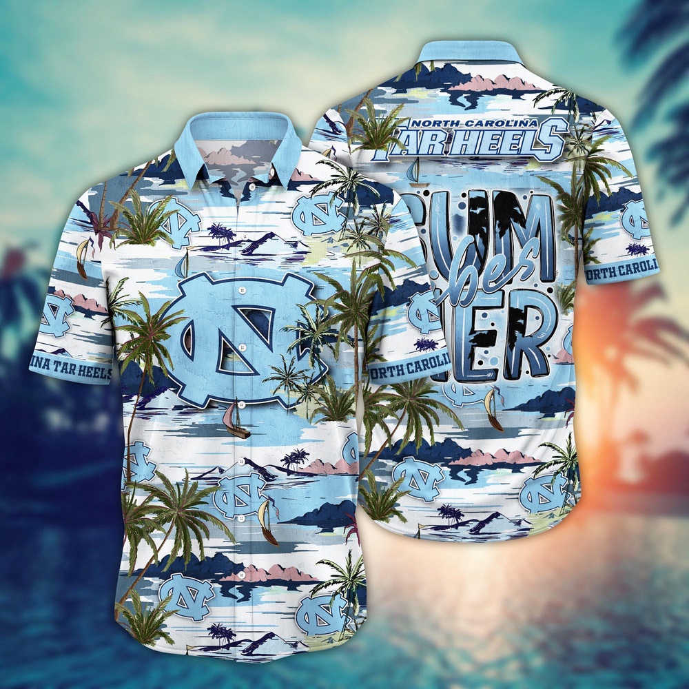NCAA North Carolina Tar Heels Hawaiian Shirt Palm Tree Cascade For Sports Fans NCAA North Carolina Tar Heels Hawaiian Shirt Palm Tree Cascade For Sports Fans