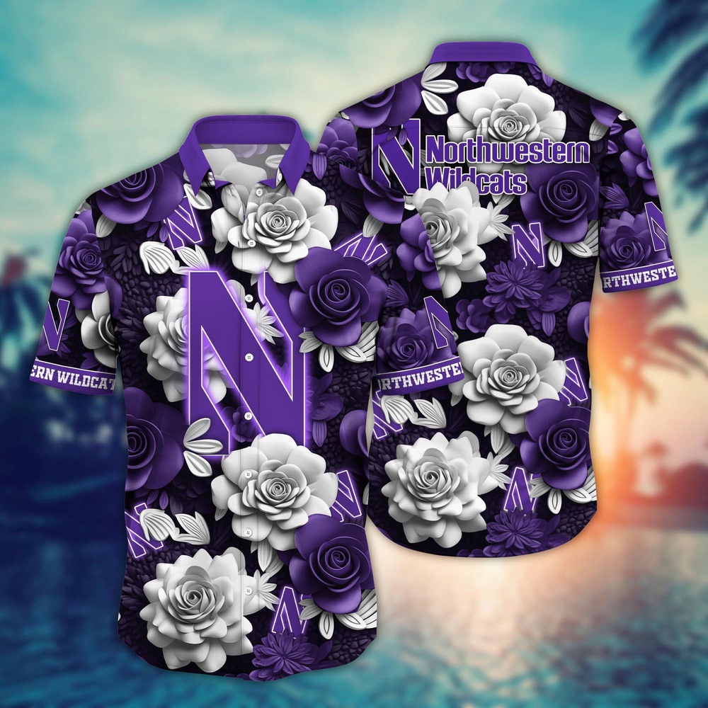 NCAA Northwestern Wildcats Hawaiian Shirt Floral Rhapsody For Sports Fans