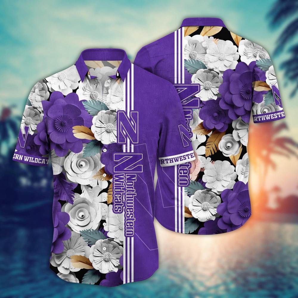 NCAA Northwestern Wildcats Hawaiian Shirt Tropical Flower Pattern For Sports Fans NCAA Northwestern Wildcats Hawaiian Shirt Tropical Flower Pattern For Sports Fans