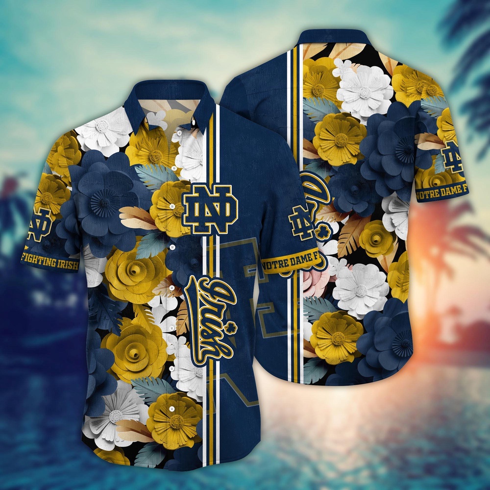 NCAA Notre Dame Fighting Irish Hawaiian Shirt Tropical Flower Pattern For Sports Fans