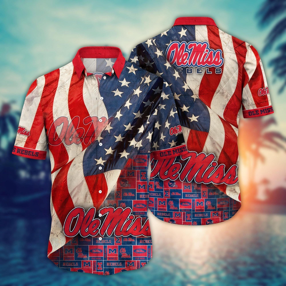 NCAA Ole Miss Rebels Hawaiian Shirt US Flags Elegance For Sports Fans