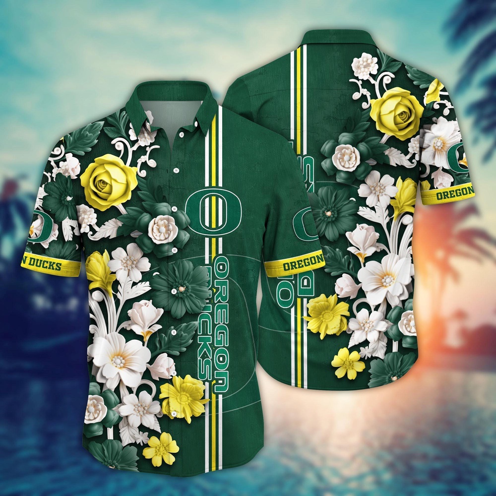 NCAA Oregon Ducks Hawaiian Shirt Floral Fantasy Fiesta For Sports Fans