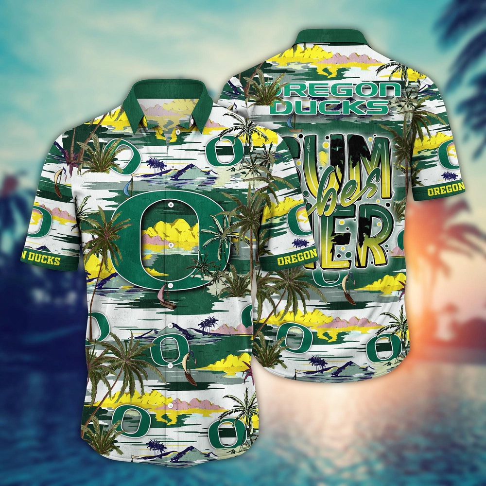 NCAA Oregon Ducks Hawaiian Shirt Palm Tree Cascade For Sports Fans
