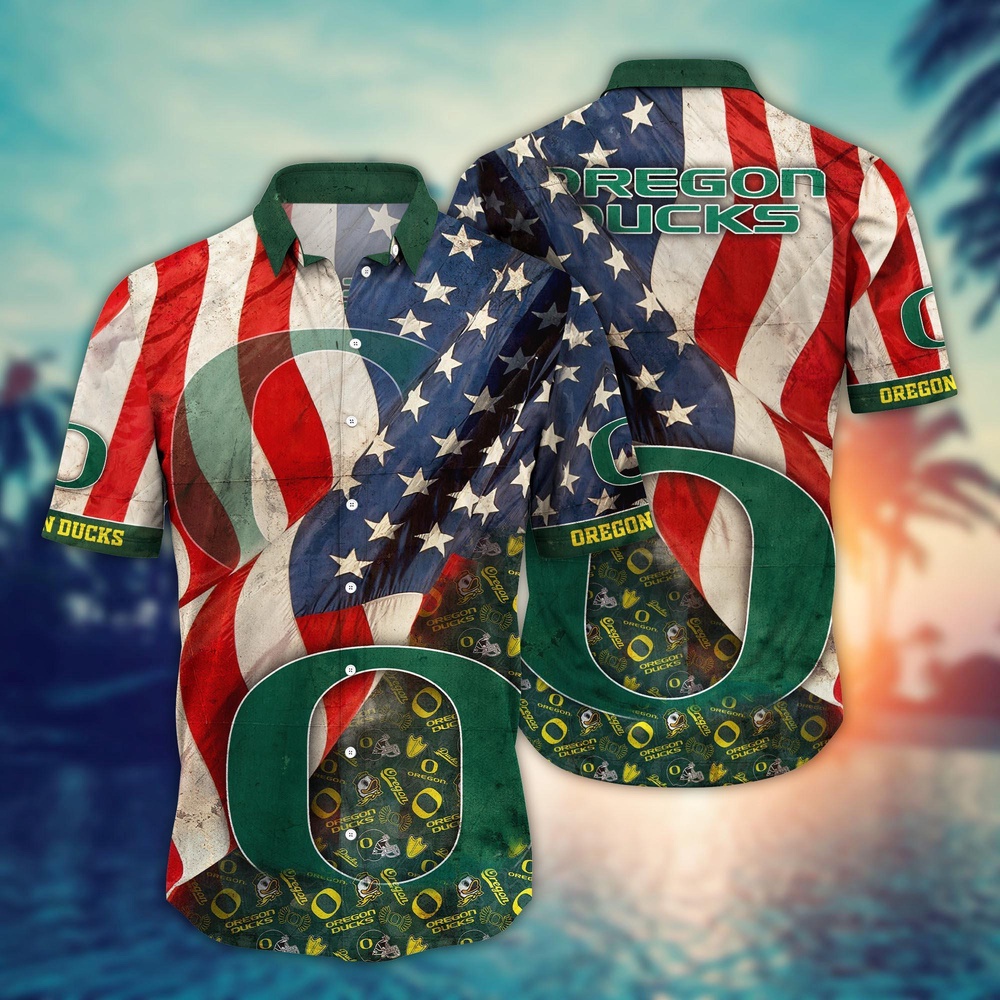 NCAA Oregon Ducks Hawaiian Shirt US Flags Elegance For Sports Fans