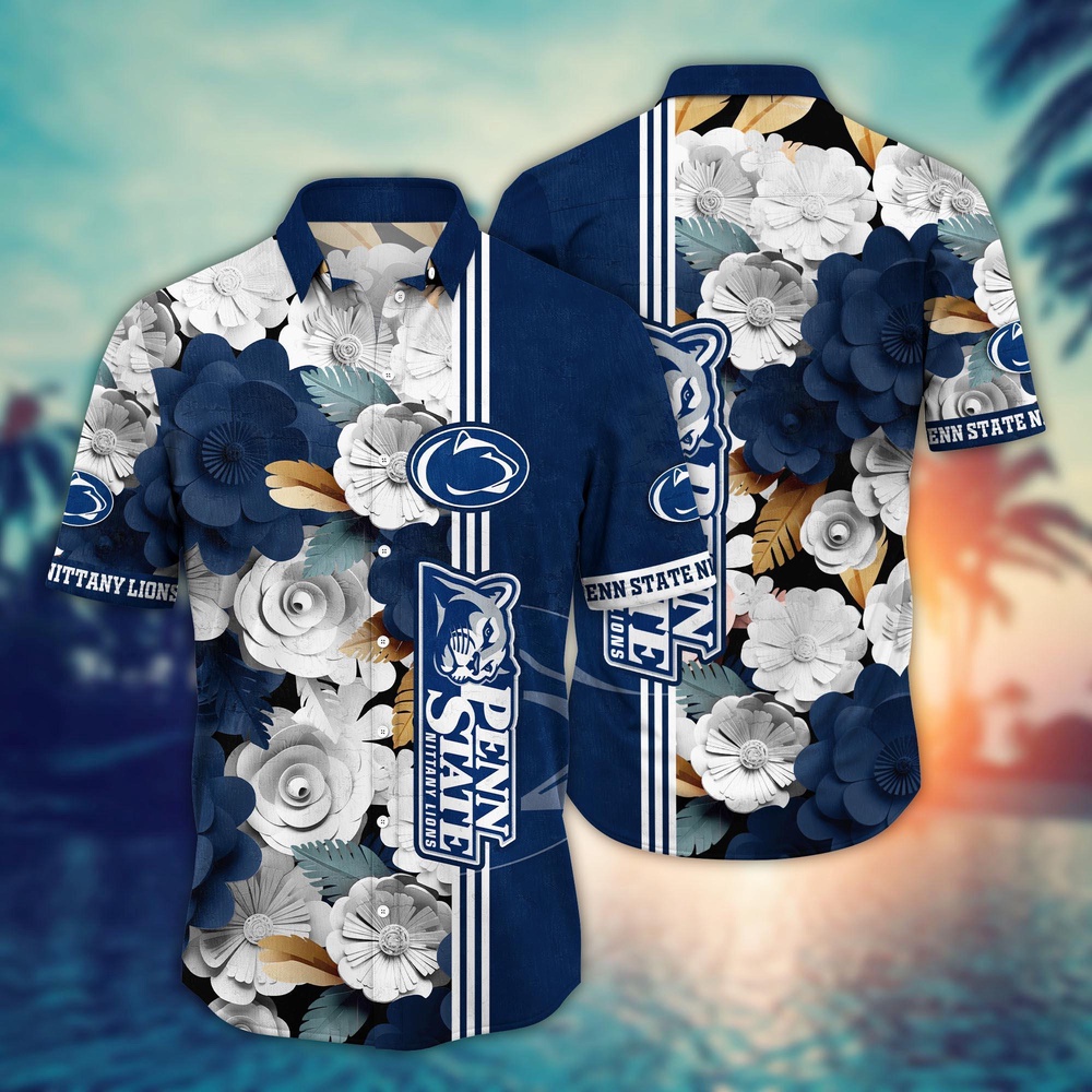 NCAA Penn State Nittany Lions Hawaiian Shirt Tropical Flower Pattern For Sports Fans