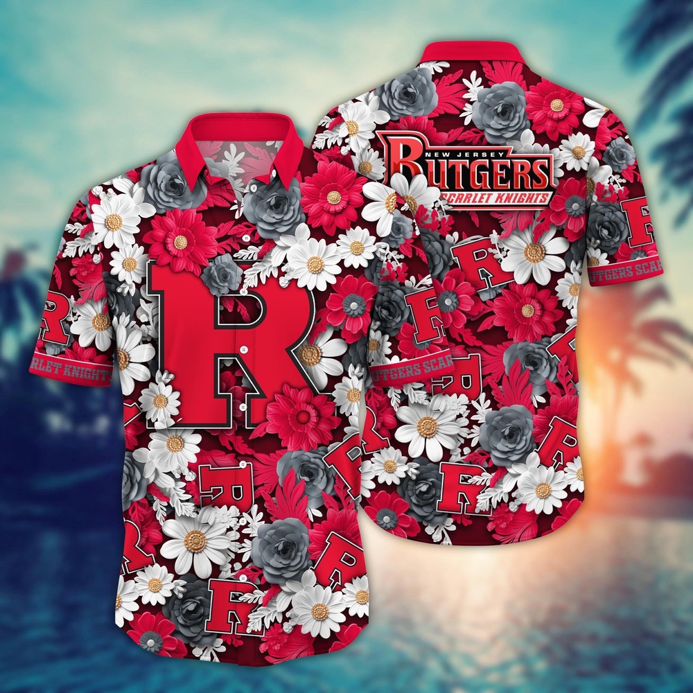 NCAA Rutgers Scarlet Knights Hawaiian Shirt Cheerful Bloom Beats For Sports Fans