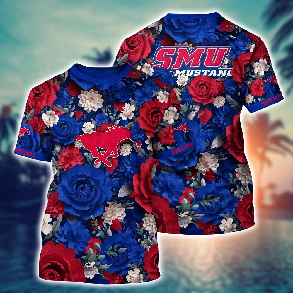 NCAA SMU Mustangs 3D T-Shirt Sleek Layers Of Bliss For Sports Fans