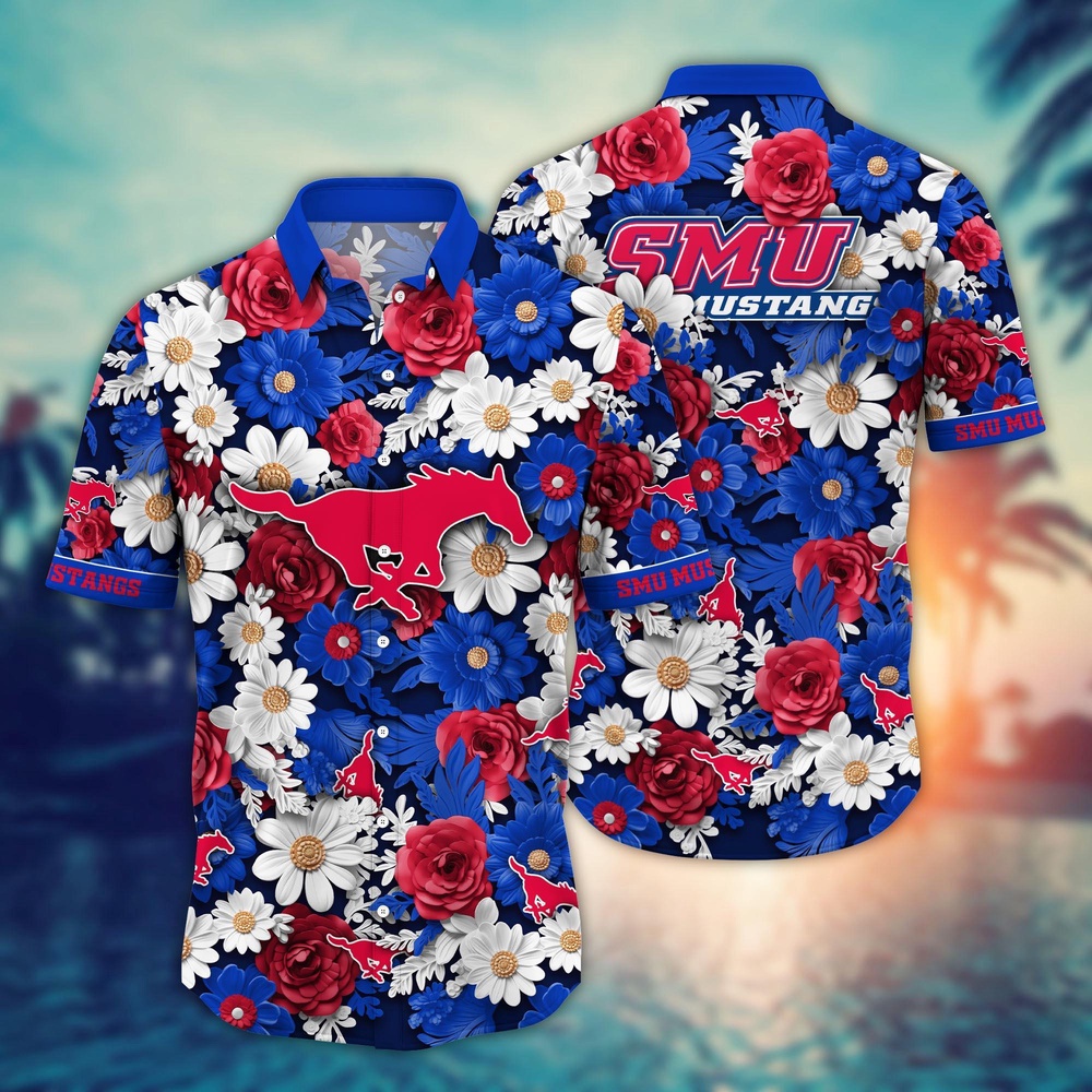 NCAA SMU Mustangs Hawaiian Shirt Cheerful Bloom Beats For Sports Fans NCAA SMU Mustangs Hawaiian Shirt Cheerful Bloom Beats For Sports Fans