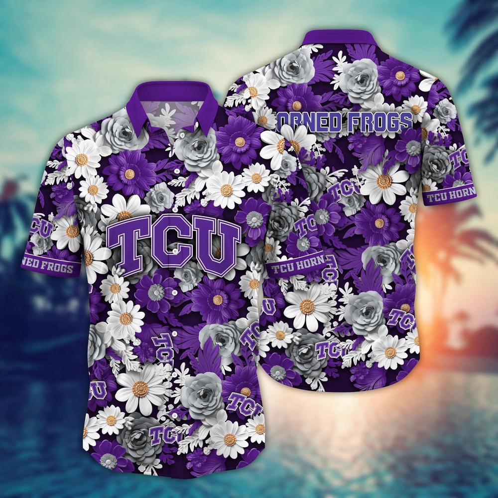 NCAA TCU Horned Frogs Hawaiian Shirt Blossom Burst Bliss For Sports Fans NCAA TCU Horned Frogs Hawaiian Shirt Blossom Burst Bliss For Sports Fans