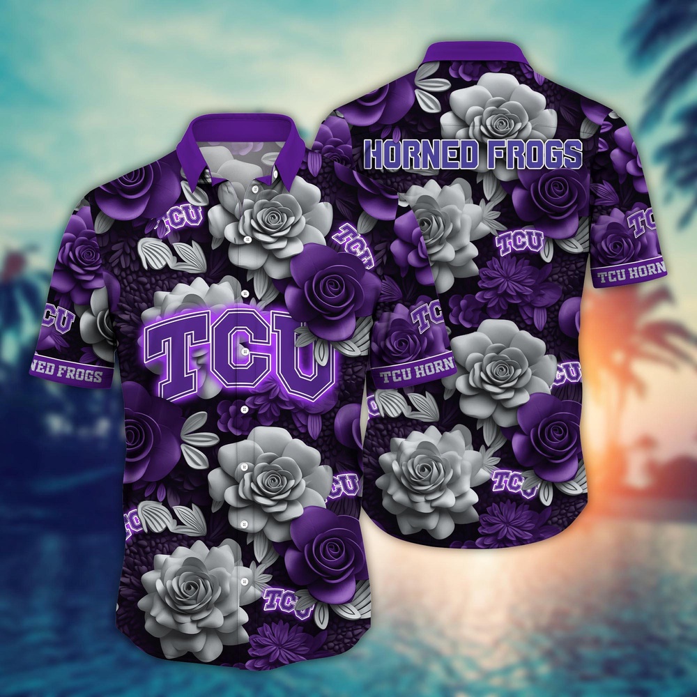 NCAA TCU Horned Frogs Hawaiian Shirt Floral Rhapsody For Sports Fans NCAA TCU Horned Frogs Hawaiian Shirt Floral Rhapsody For Sports Fans