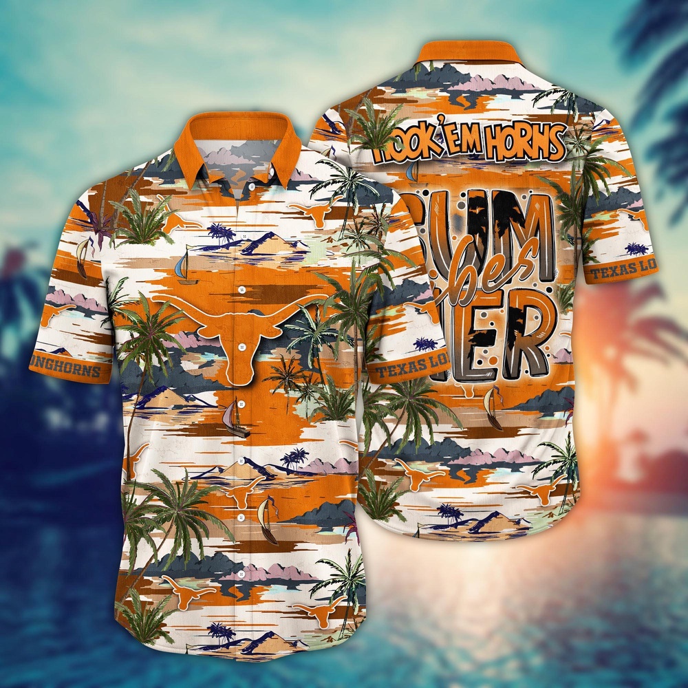 NCAA Texas Longhorns Hawaiian Shirt Palm Tree Cascade For Sports Fans NCAA Texas Longhorns Hawaiian Shirt Palm Tree Cascade For Sports Fans