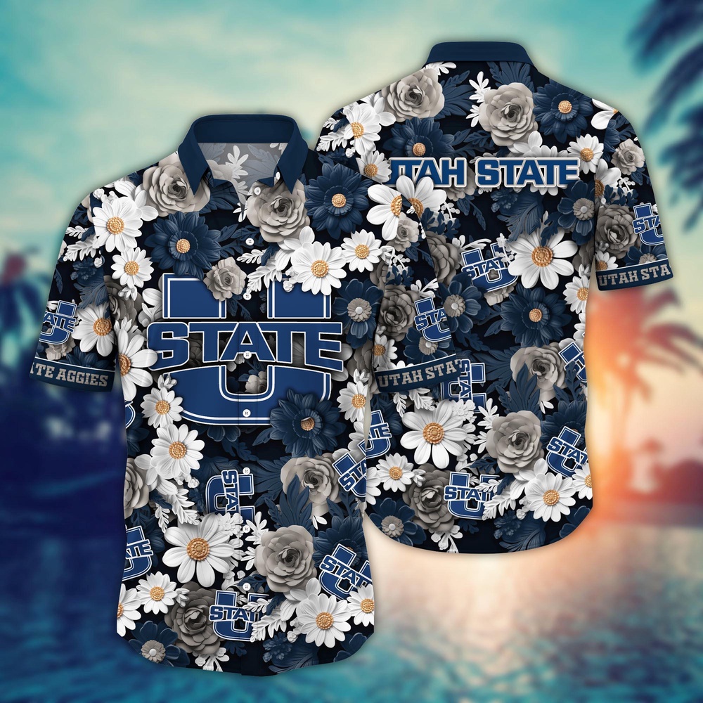 NCAA Utah State Aggies Hawaiian Shirt Cheerful Bloom Beats For Sports Fans NCAA Utah State Aggies Hawaiian Shirt Cheerful Bloom Beats For Sports Fans