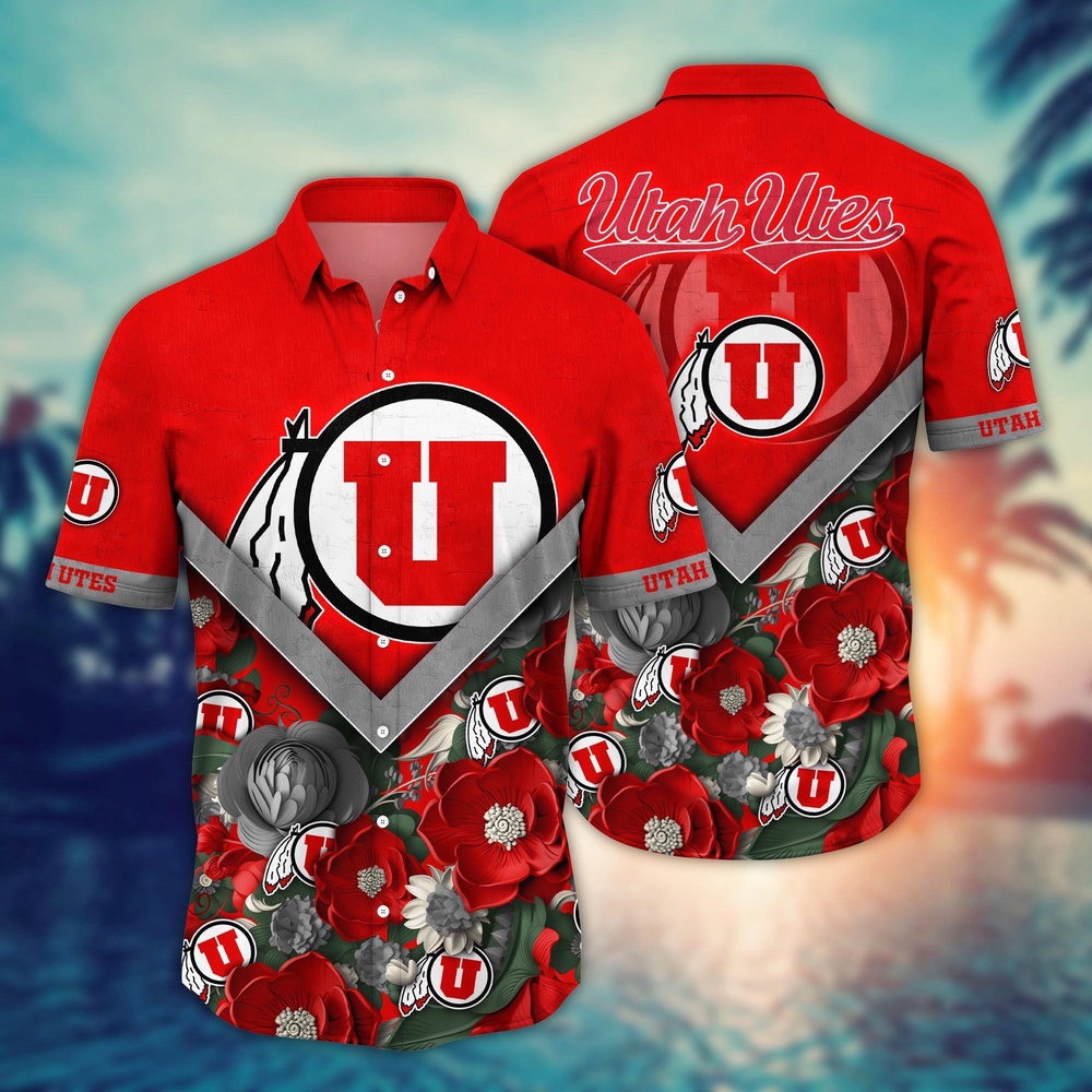 NCAA Utah Utes Hawaiian Shirt Blossom Blaze For Fans NCAA Utah Utes Hawaiian Shirt Blossom Blaze For Fans