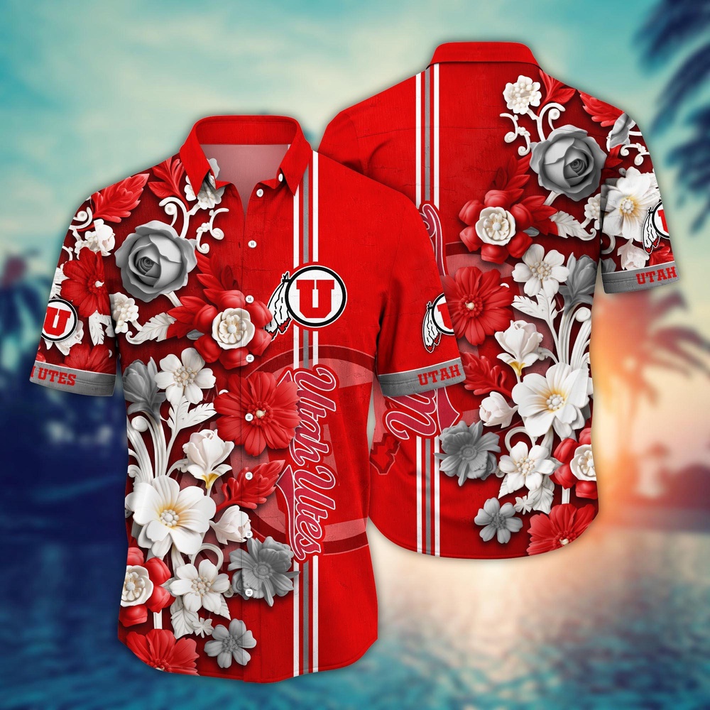NCAA Utah Utes Hawaiian Shirt Floral Fantasy Fiesta For Sports Fans NCAA Utah Utes Hawaiian Shirt Floral Fantasy Fiesta For Sports Fans