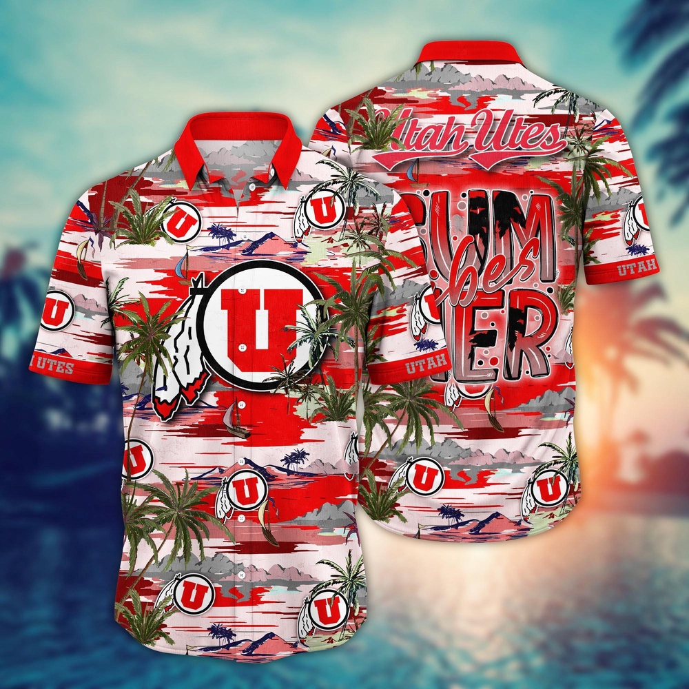 NCAA Utah Utes Hawaiian Shirt Palm Tree Cascade For Sports Fans NCAA Utah Utes Hawaiian Shirt Palm Tree Cascade For Sports Fans