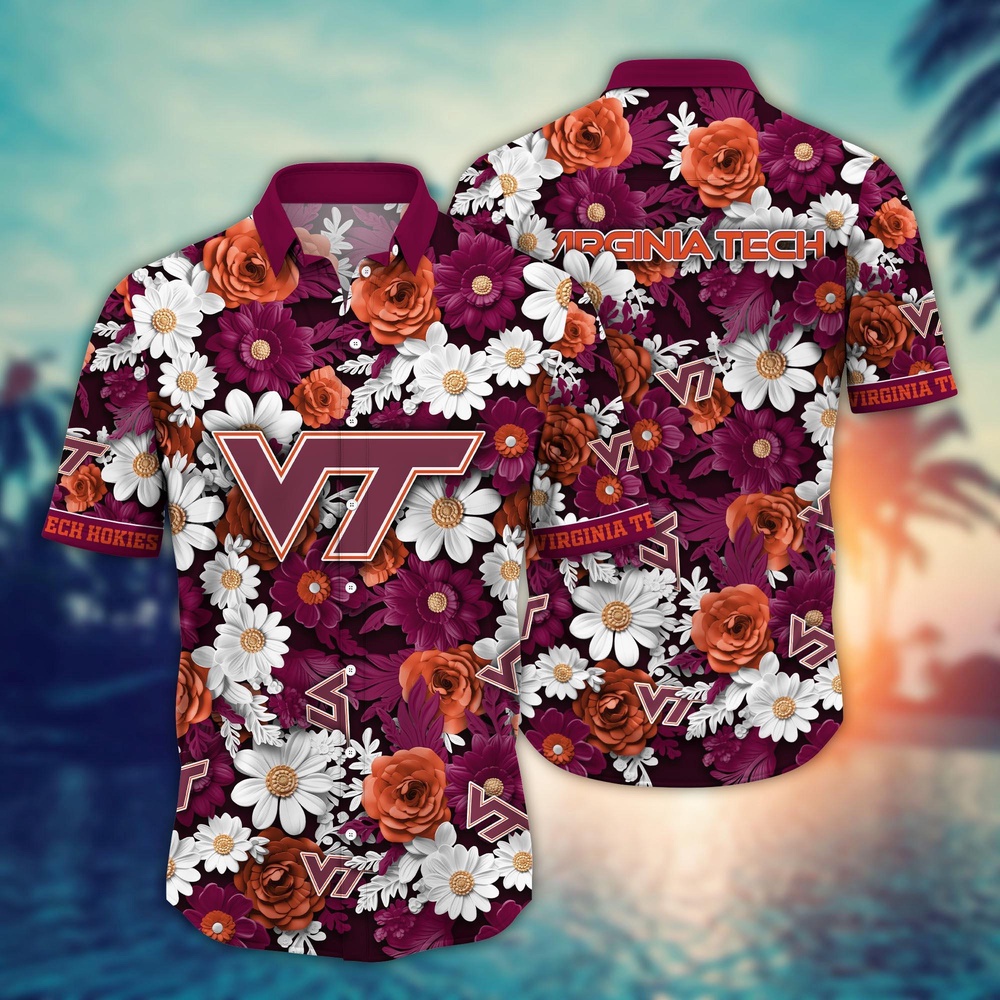 NCAA Virginia Tech Hokies Hawaiian Shirt Blossom Burst Bliss For Sports Fans