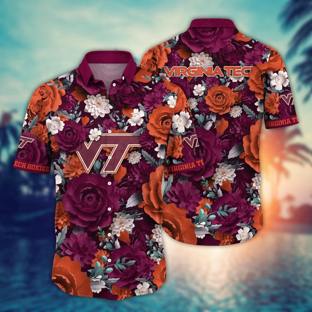 NCAA Virginia Tech Hokies Hawaiian Shirt Champion Bloom Parade For Fans NCAA Virginia Tech Hokies Hawaiian Shirt Champion Bloom Parade For Fans