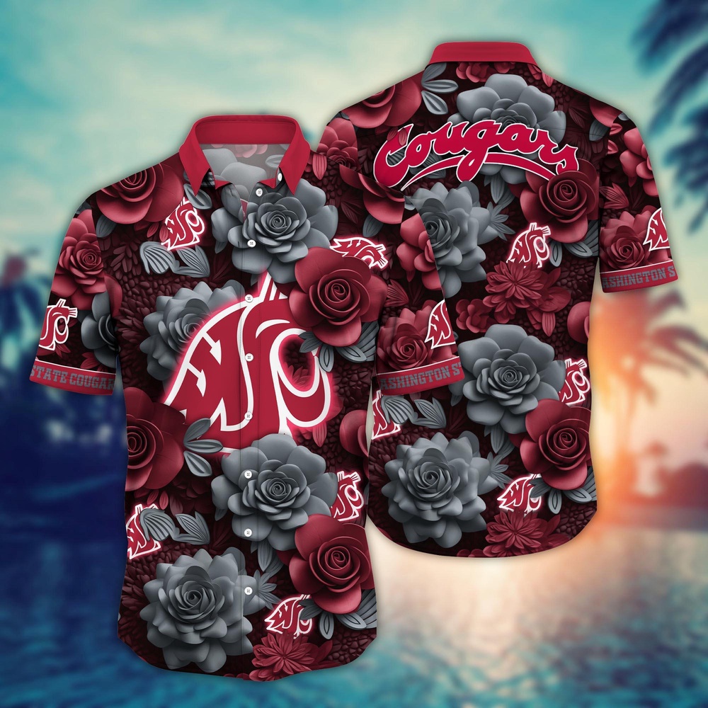 NCAA Washington State Cougars Hawaiian Shirt Floral Rhapsody For Sports Fans NCAA Washington State Cougars Hawaiian Shirt Floral Rhapsody For Sports Fans