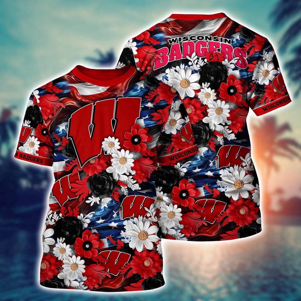 NCAA Wisconsin Badgers 3D T-Shirt Sporty Elegance For Fans NCAA Wisconsin Badgers 3D T-Shirt Sporty Elegance For Fans