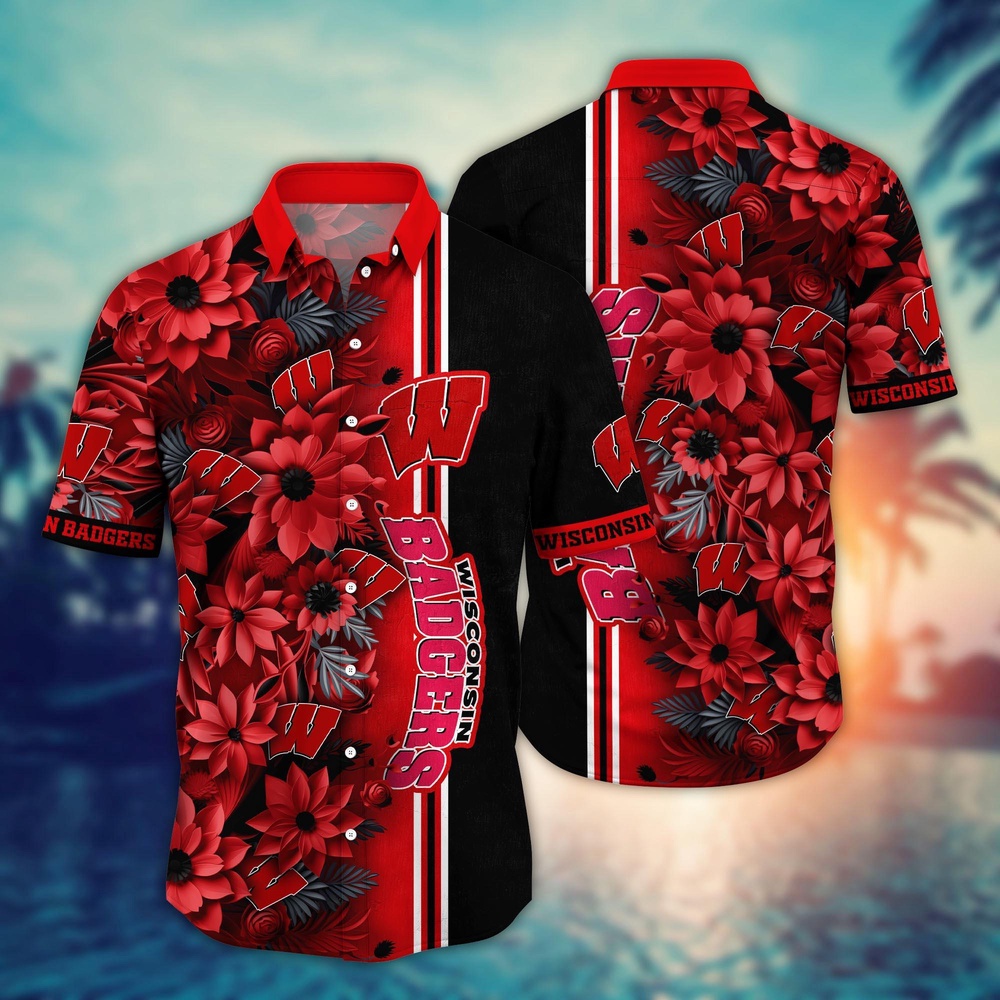 NCAA Wisconsin Badgers Hawaiian Shirt Fan Frenzy Aloha Fiesta For Fans NCAA Wisconsin Badgers Hawaiian Shirt Fan Frenzy Aloha Fiesta For Fans