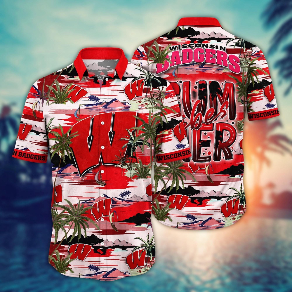 NCAA Wisconsin Badgers Hawaiian Shirt Tropical Bliss Brigade For Sports Fans NCAA Wisconsin Badgers Hawaiian Shirt Tropical Bliss Brigade For Sports Fans