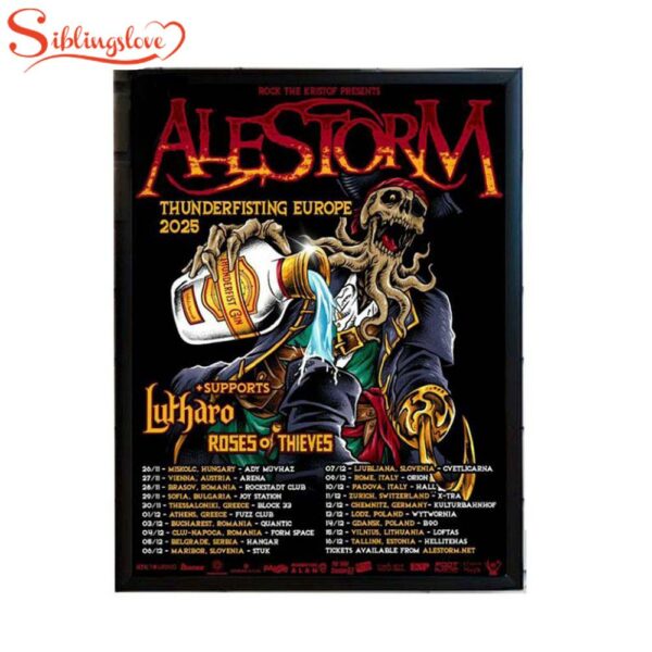 Alestorm Thunderfisting East Europe 2025 Tour Schedule Tour Dates Poster Canvas