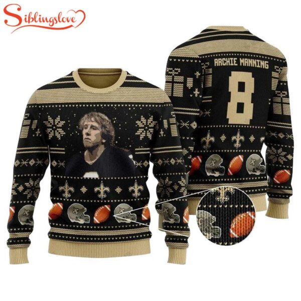 Archie Manning 8 New Orleans Saints Ugly Christmas Sweater