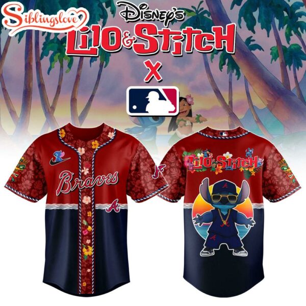 Atlanta Braves MLB x Lilo & Stitch Cute Baseball Jersey Shirt